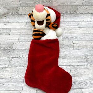 Disney Tigger Christmas 3-D Plush Stocking w/Santa Hat Sewn to Stocking